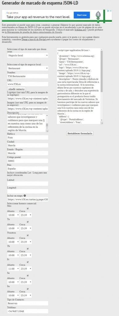 Generador de marcado de datos estructurados (schema.org) 3 Generador de marcado de esquema JSON-LD